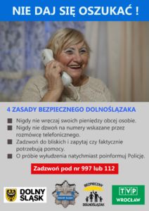 na zdjęciu plakat informacyjny z kampanią przeciw oszustwom seniorów